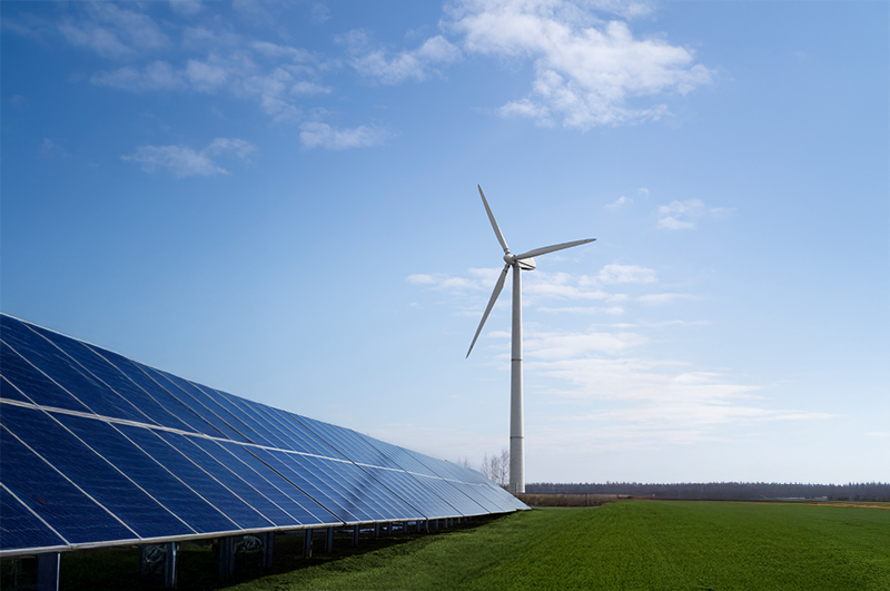 Windmill and solar panels